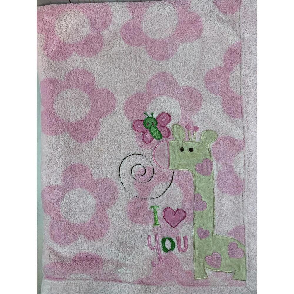Carters I Love You Giraffe Heart Butterfly Pink Blanket 1615